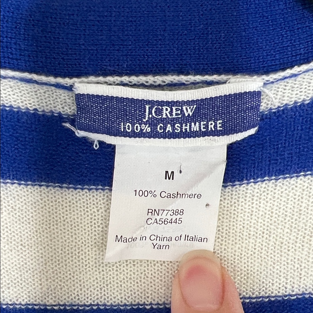 J. Crew 100% Cashmere Nautical blue and white stripe cardigan size Medium - Picture 7 of 13